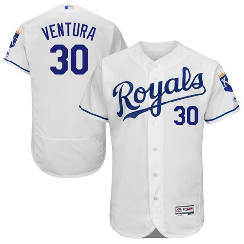 Royals #30 Yordano Ventura White Flexbase Authentic Collection Stitched MLB Jersey - Click Image to Close
